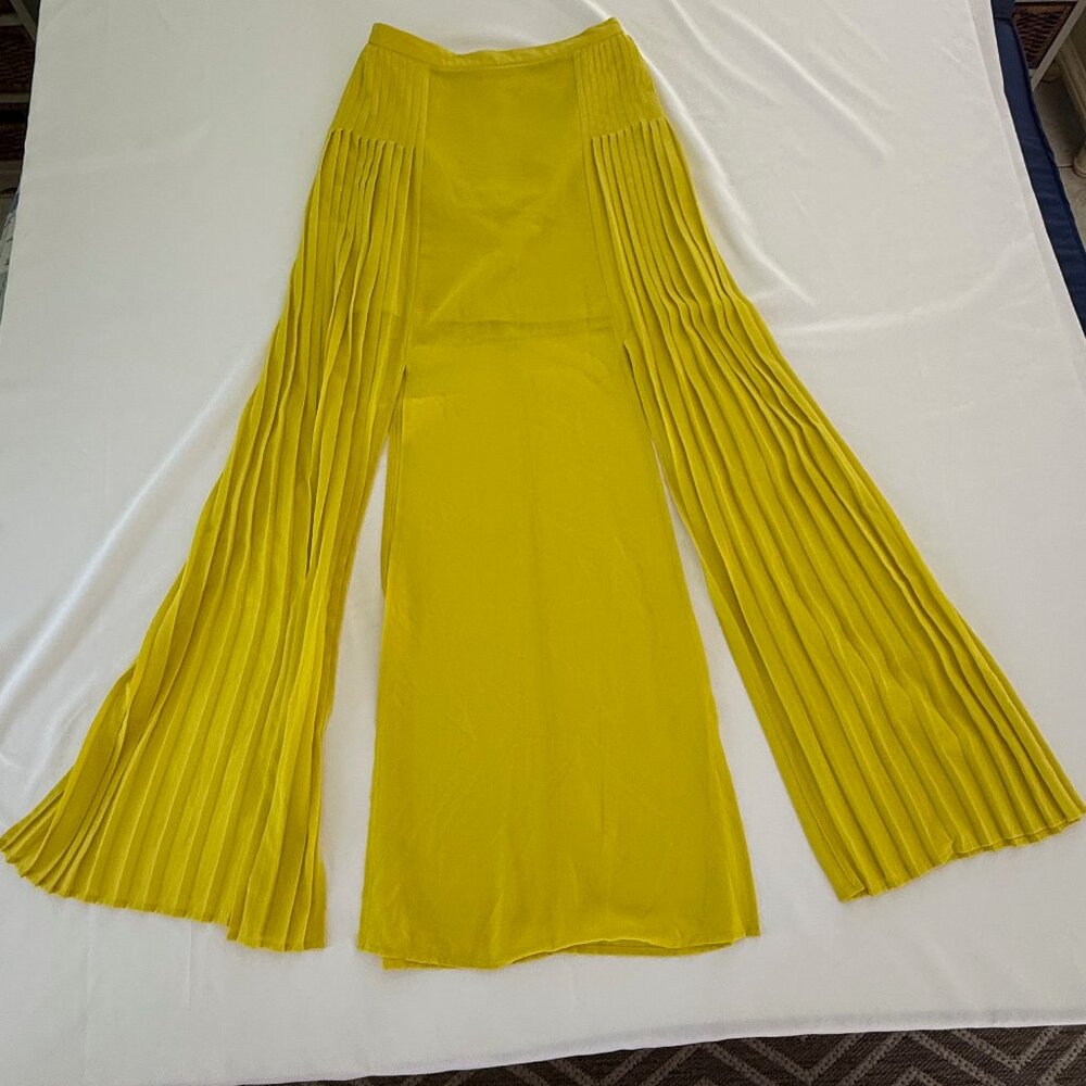 Love21 High Rise Double Slit Pleated Chartreuse Maxi Skirt Size Small